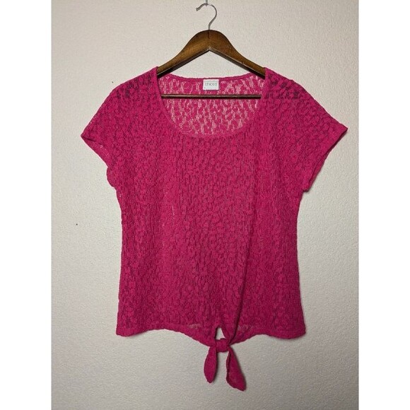 Hot Pink Leopard Lace Tie Front Top Large Y2K Rave Coquette Alt Girl Clubwear - Picture 1 of 4
